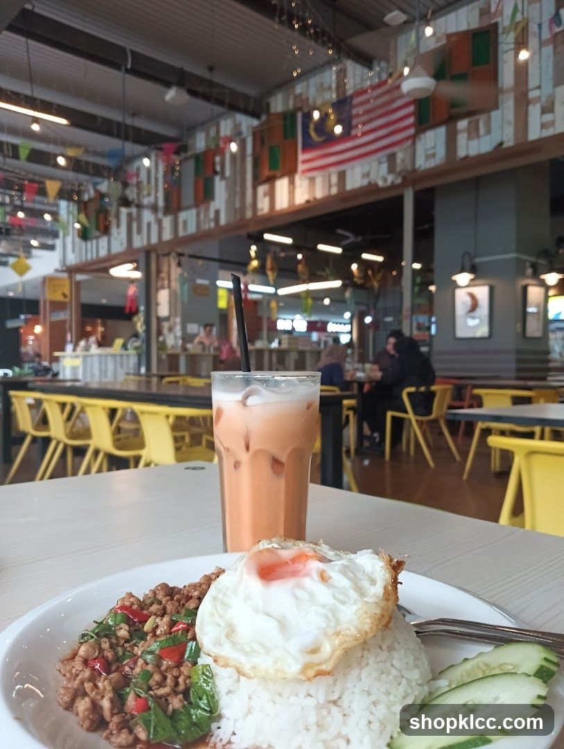 Thai Basil Minced Meat with Rice and Thai Iced Tea