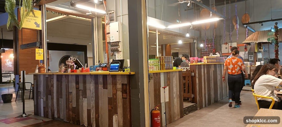Food stall counter with customers