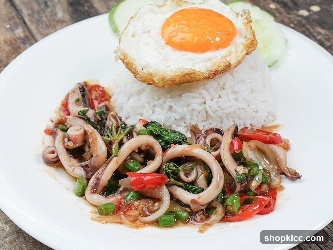 Squid Stir-fry with Rice and Fried Egg