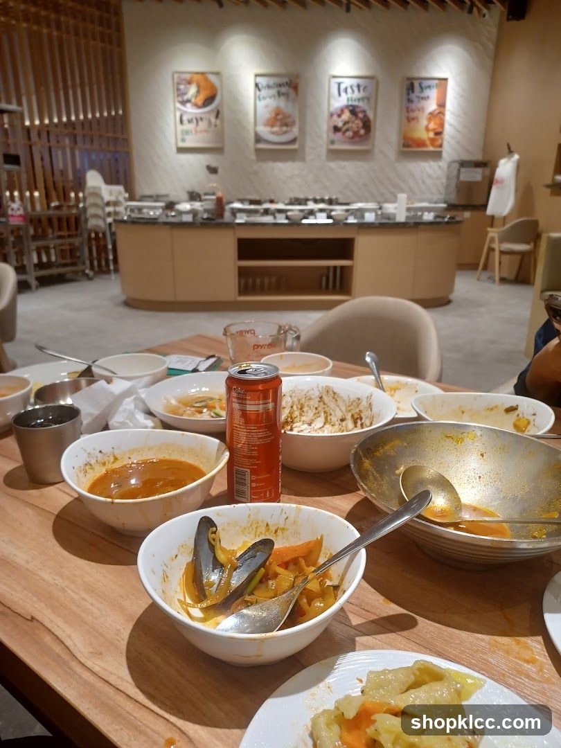 Buffet Dining Area with Leftover Food