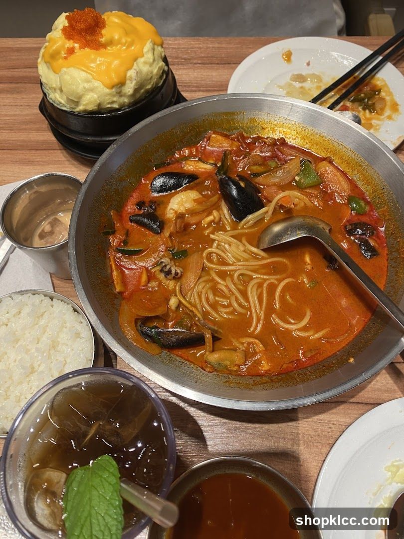 Korean Seafood Noodle Soup and Steamed Egg