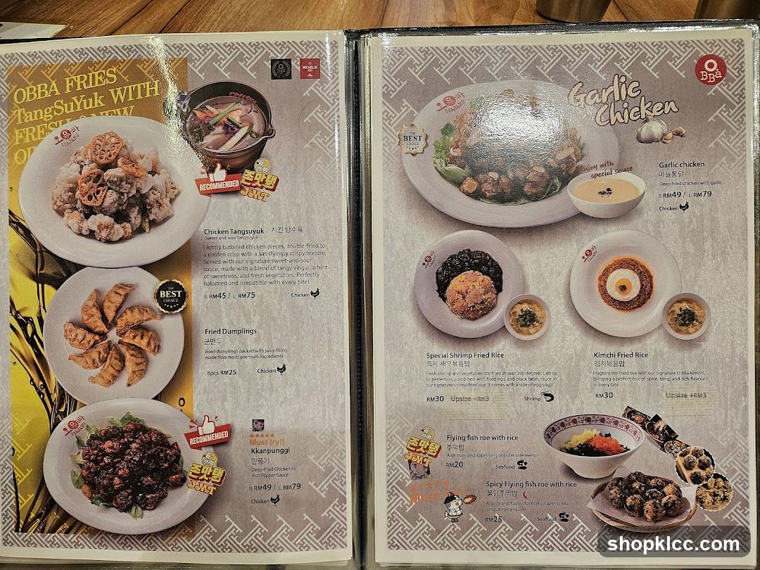 Obba Korean Restaurant Menu