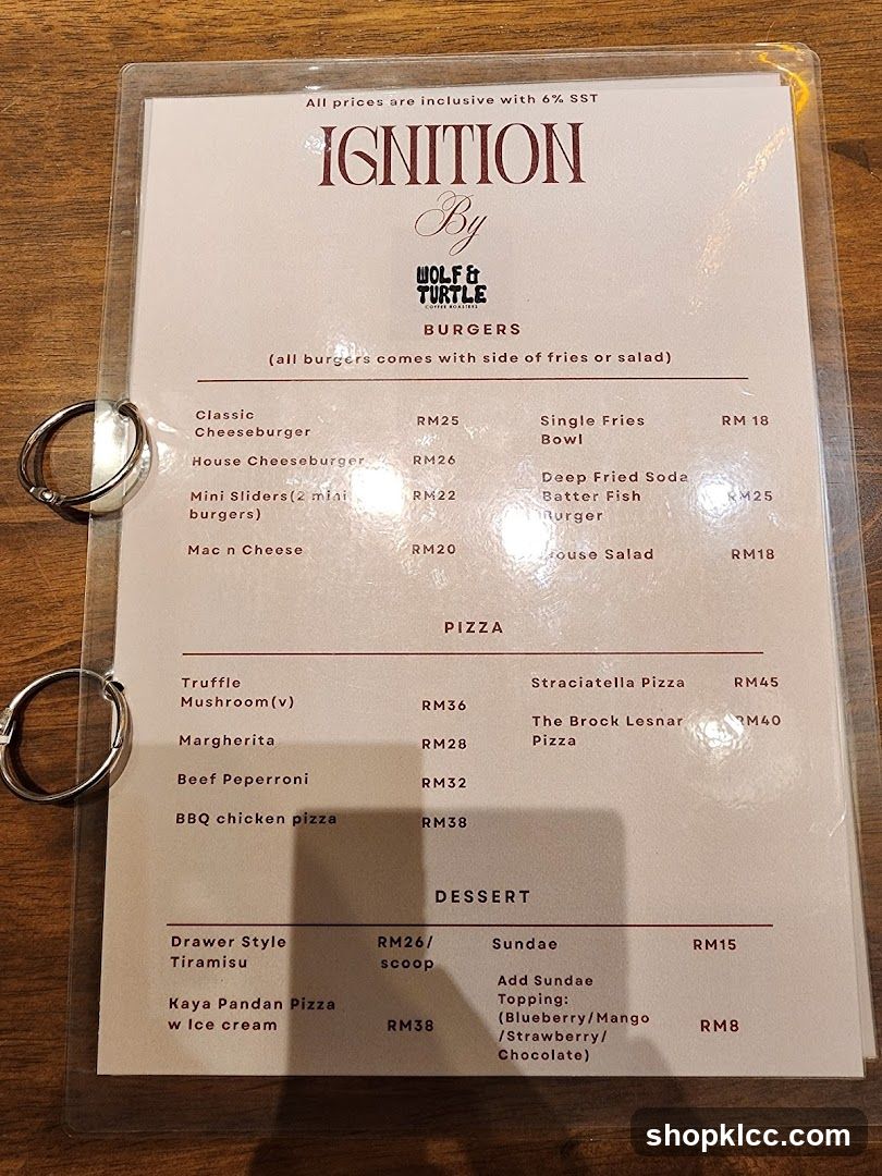 Ignition By Wolf & Turtle Menu
