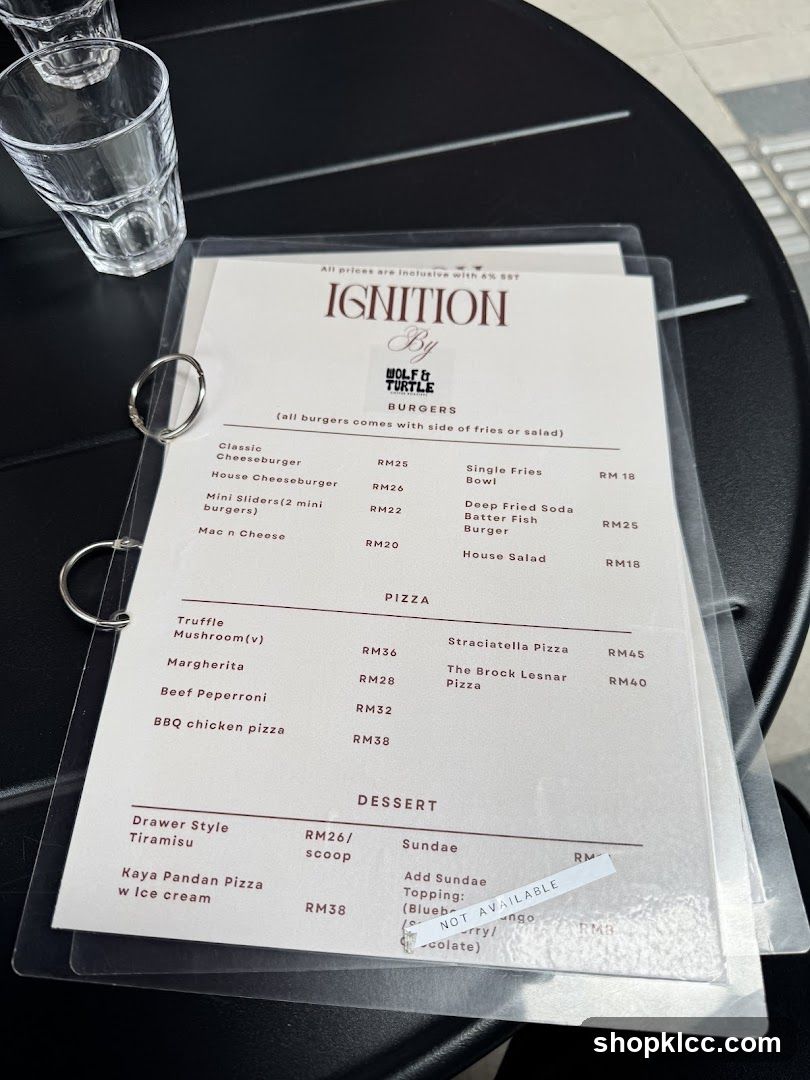 Ignition by Wolf & Turtle Menu
