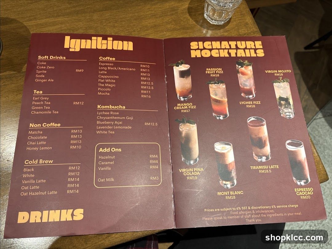 Ignition Drinks Menu