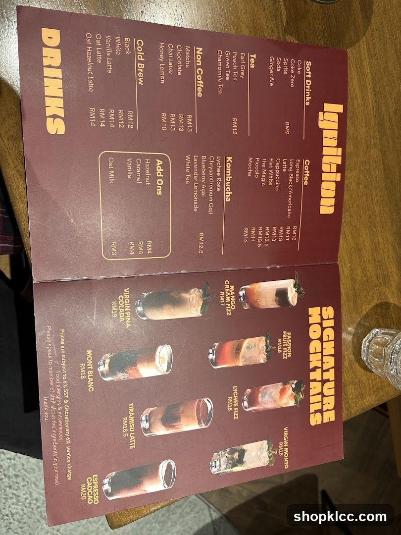Ignition Drinks Menu