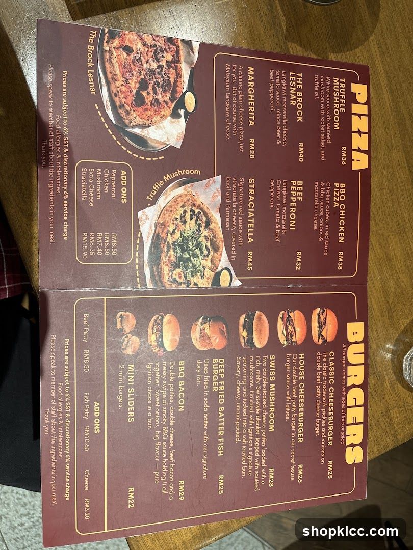 Pizza and Burgers Menu