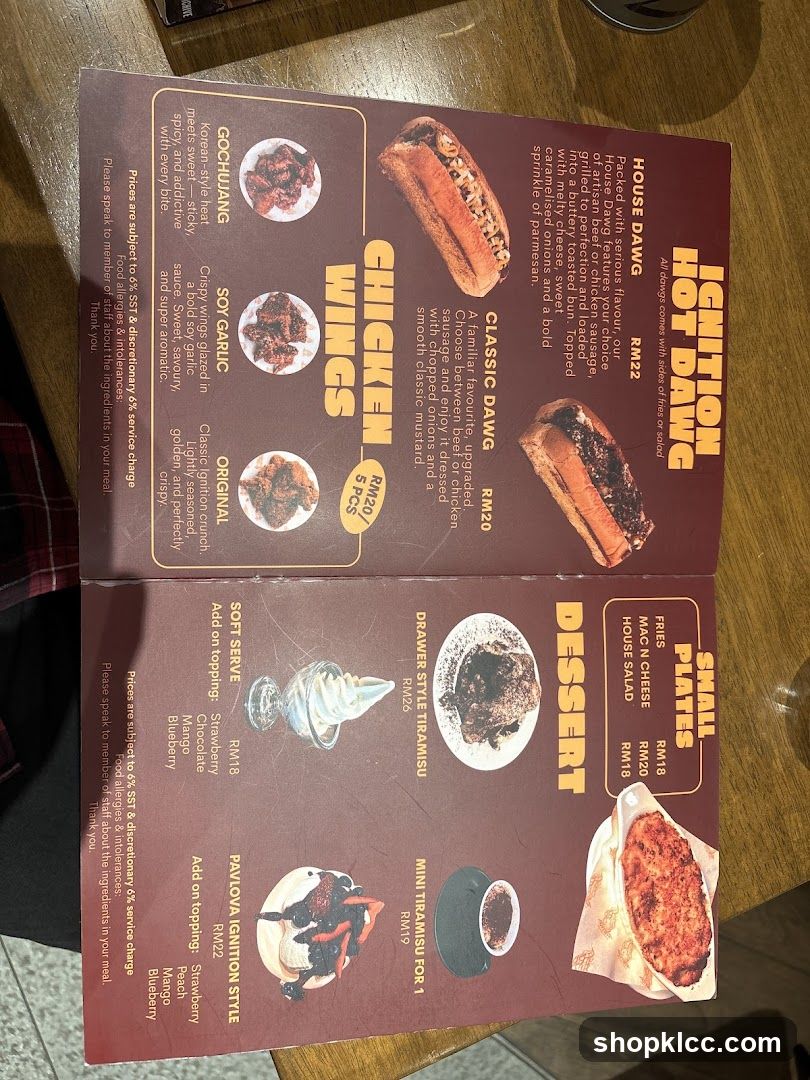 Ignition Hot Dawg Menu