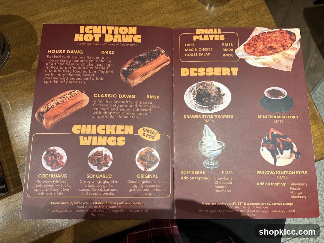 Ignition Hot Dawg Menu