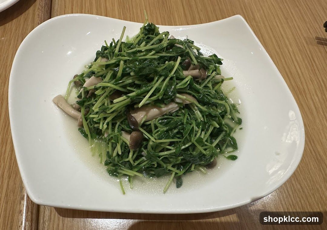 Stir-fried Pea Shoots with Mushrooms