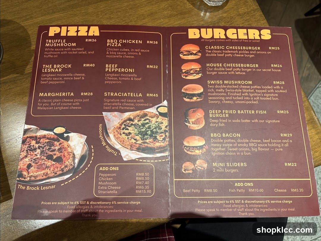 Pizza and Burgers Menu
