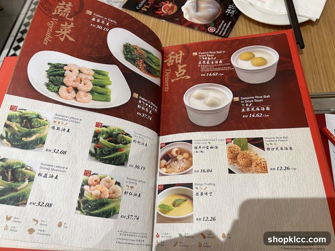 Vegetables and Desserts Menu