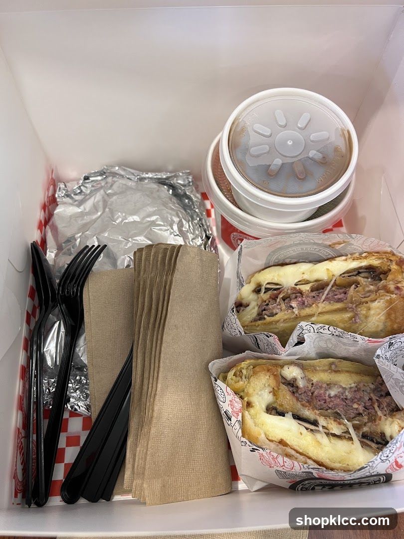 Takeout Box with Sandwiches and Drinks