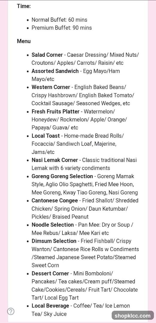 Buffet Menu