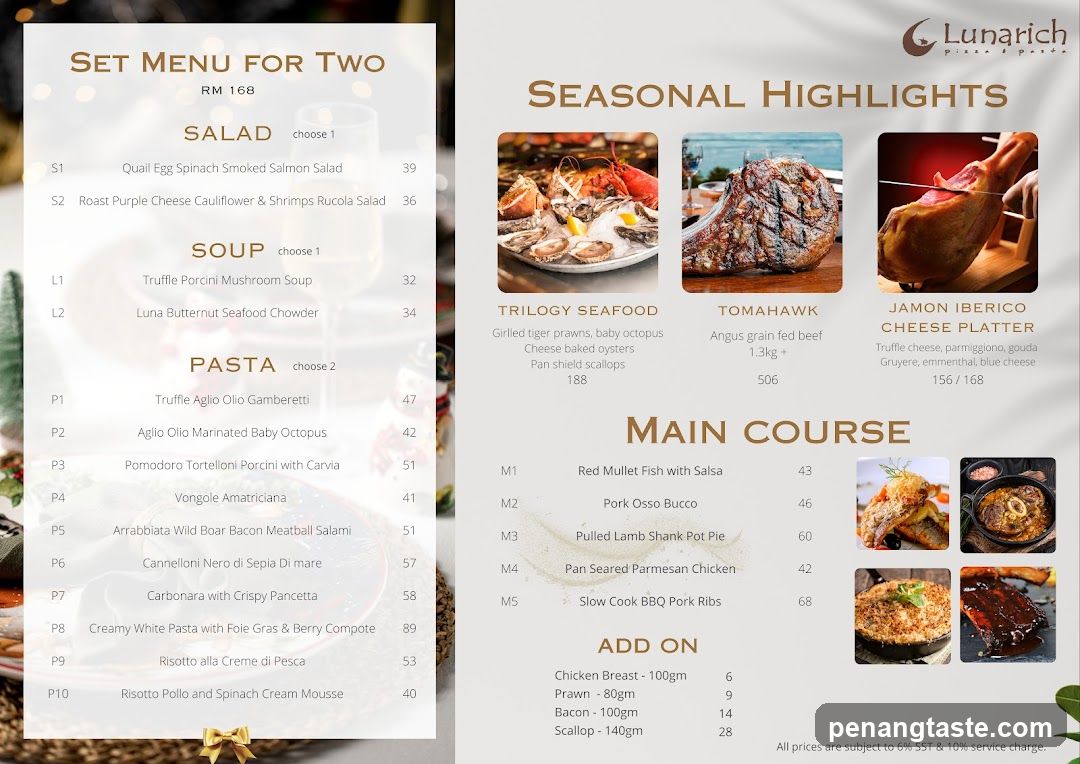 Lunarich Pizza & Pasta Menu