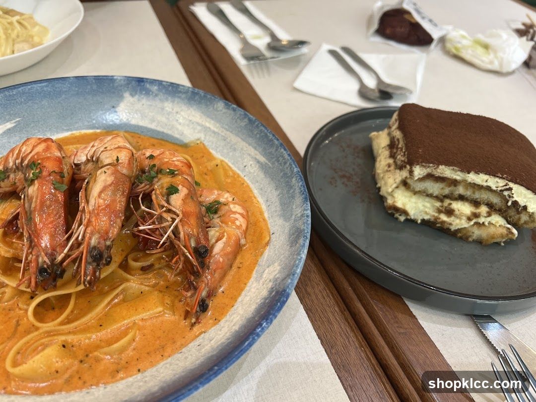 Shrimp Pasta and Tiramisu