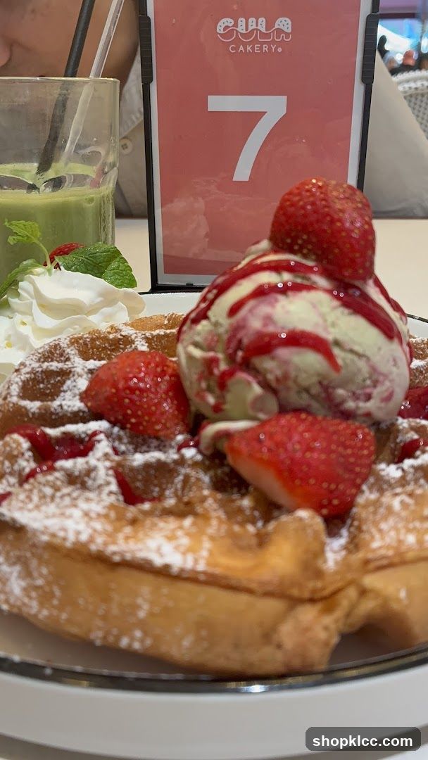 Waffle with Ice Cream and Strawberries