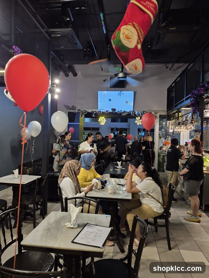Restaurant interior decorated for Christmas