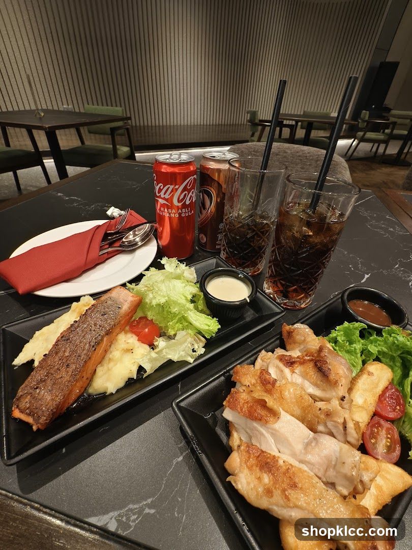Salmon and Chicken Dinner with Drinks