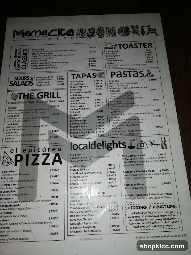 Mamacita Menu