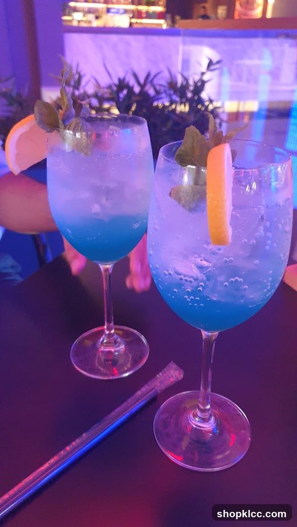 Blue Cocktails with Lemon and Mint