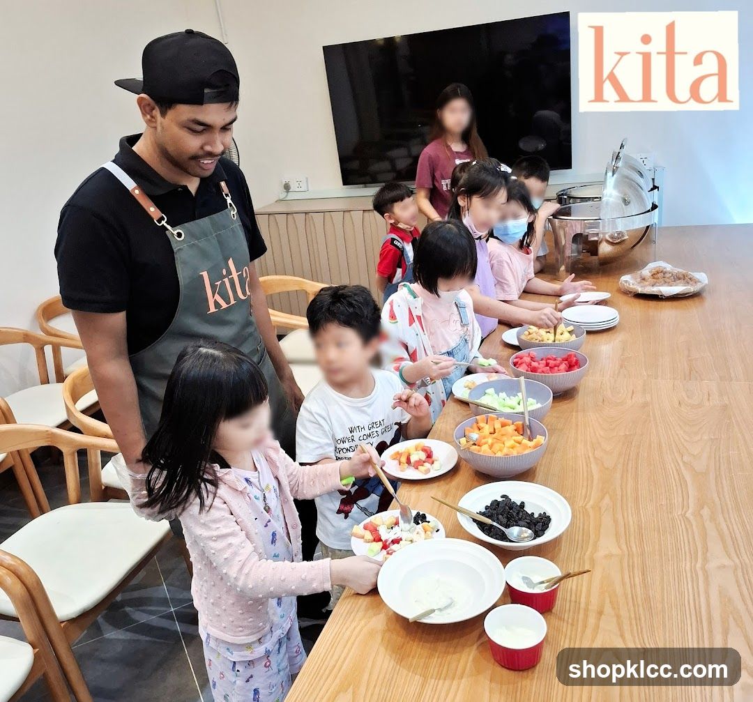 Children preparing fruit salad