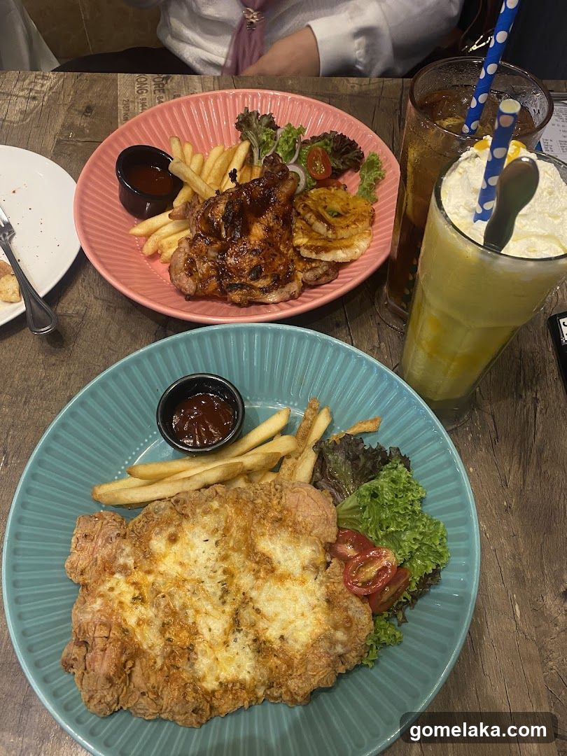 Dining Table with Food and Drinks