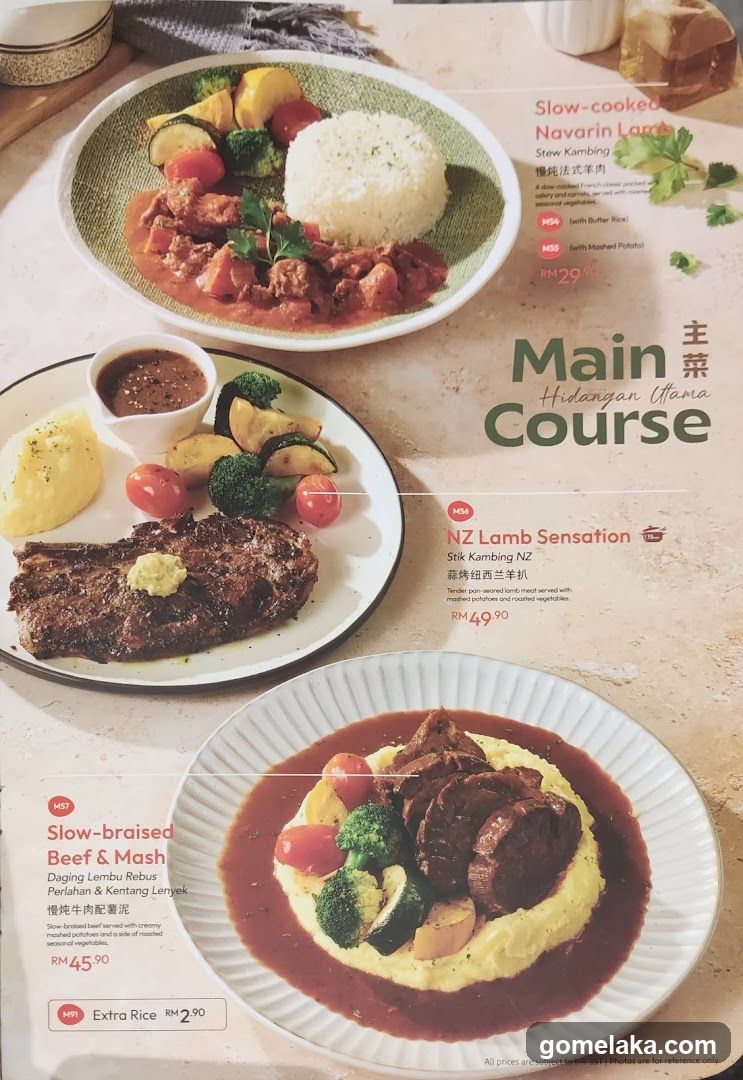 Main Course Menu
