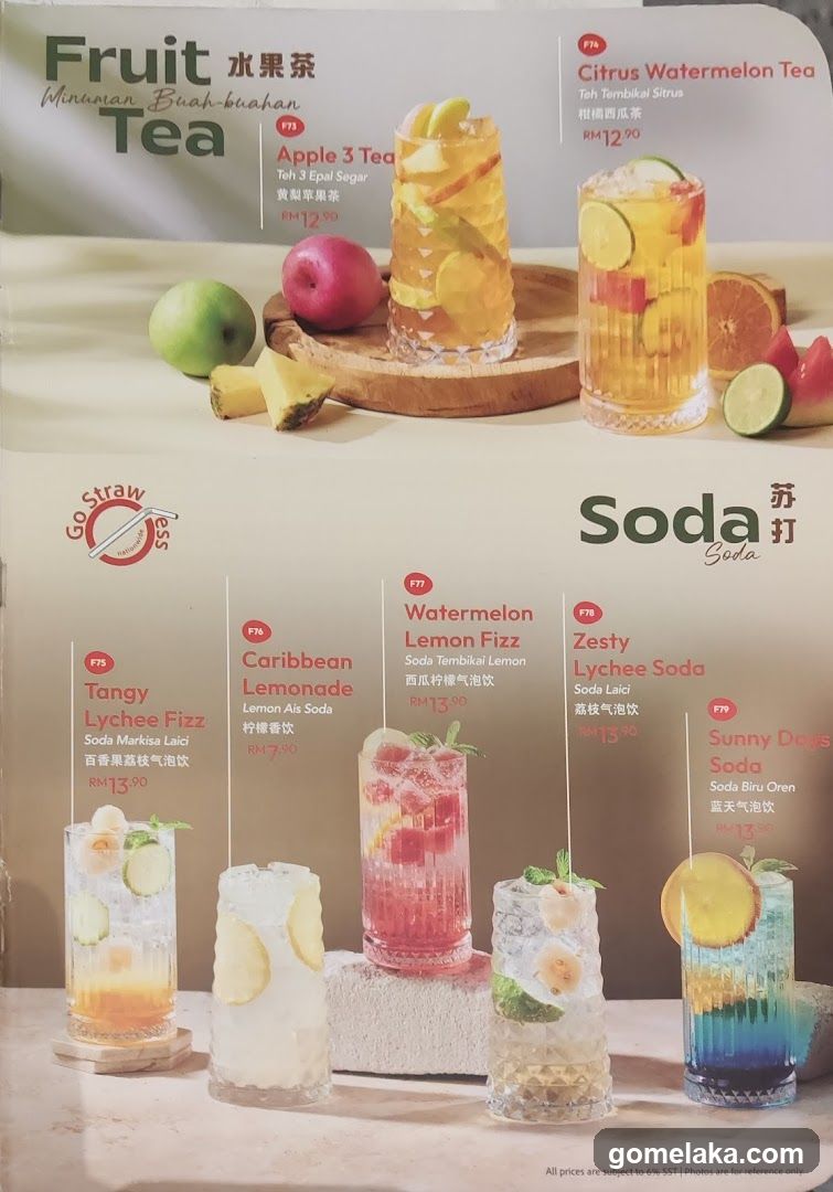 Fruit Tea and Soda Menu