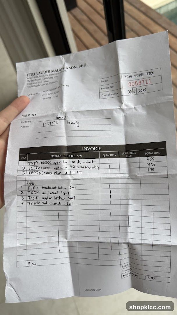 Invoice from Estee Lauder
