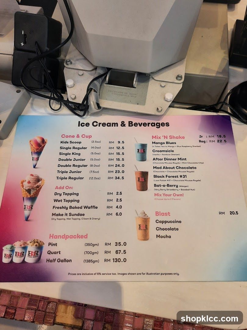 Ice Cream & Beverages Menu