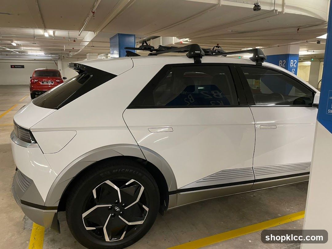 White SUV in Parking Garage