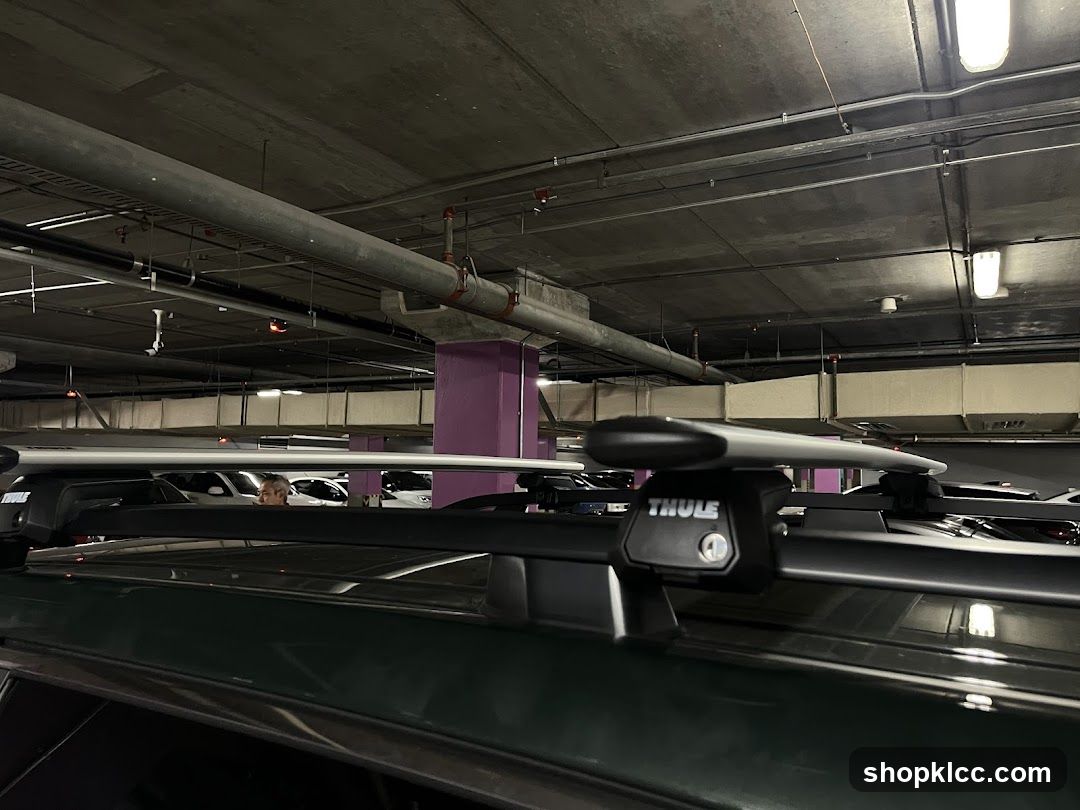 Car with Thule Roof Rack in Parking Garage