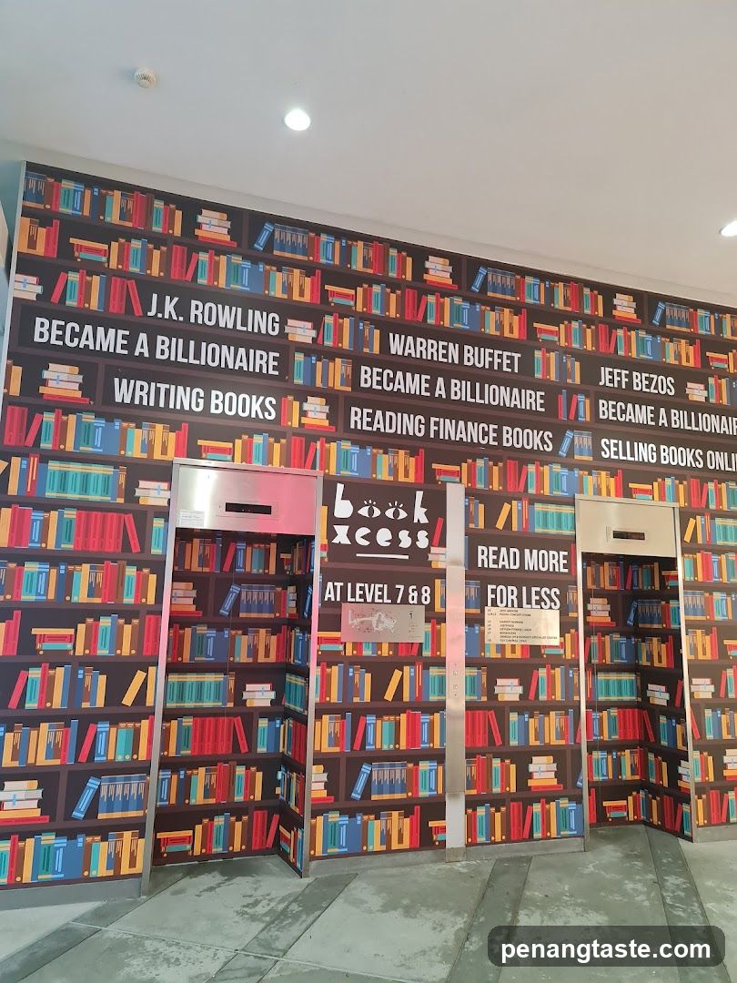 Book-themed Wall Mural with Elevators