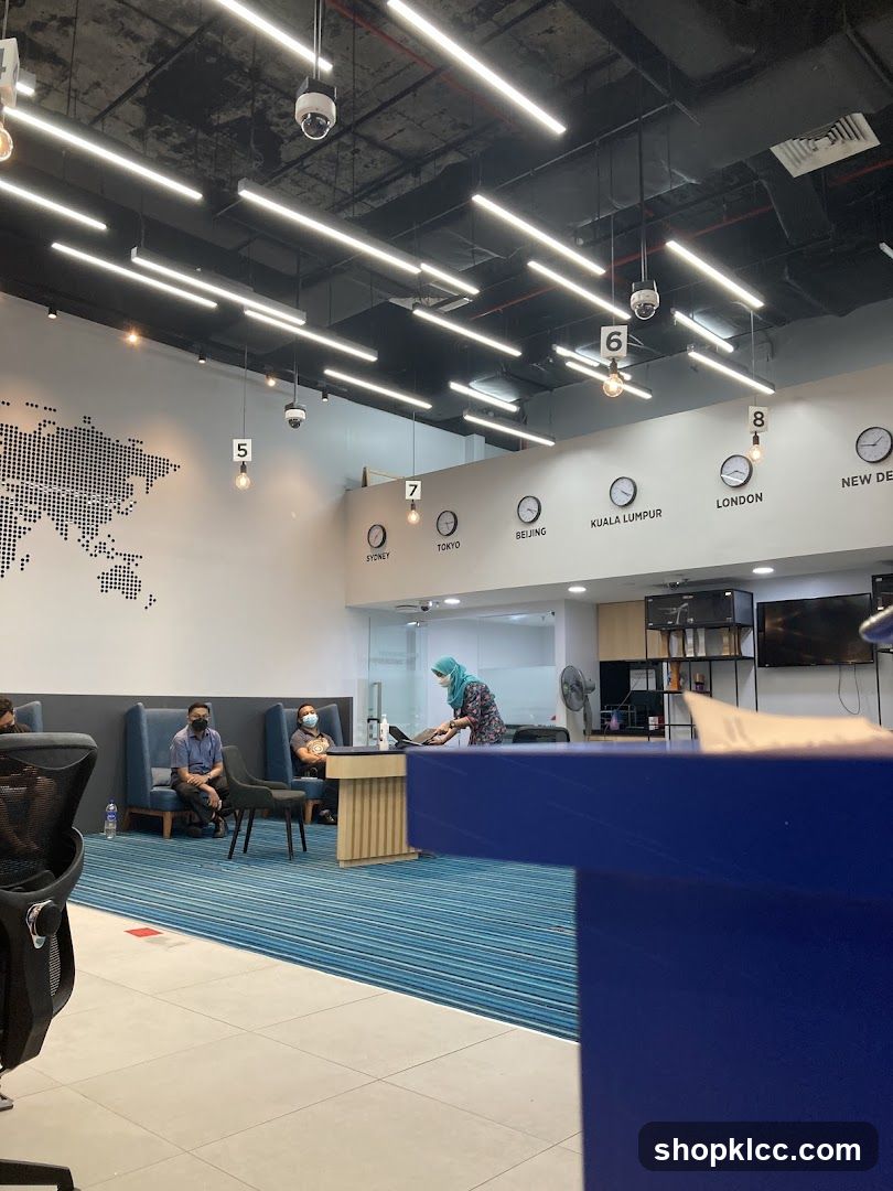 Office Waiting Area with World Clocks