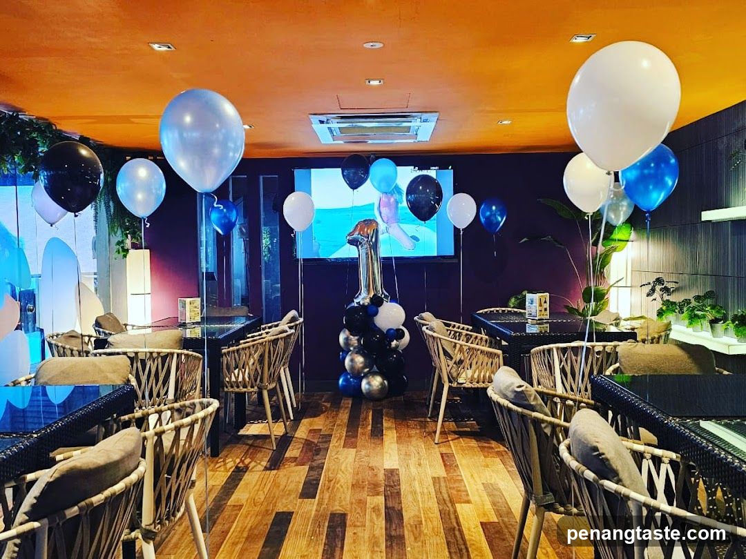 Restaurant interior decorated for a birthday party