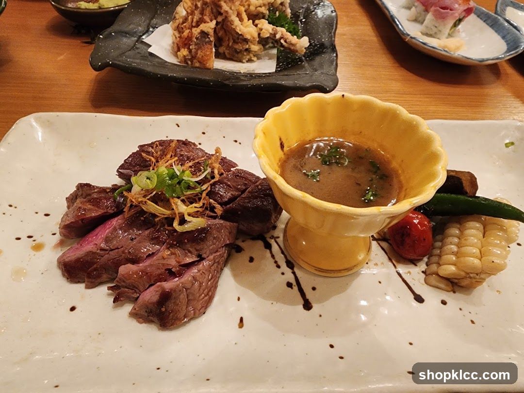 Sliced Steak with Sauce and Vegetables