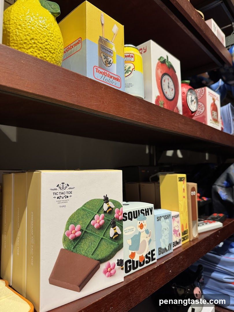 Shelves with novelty items