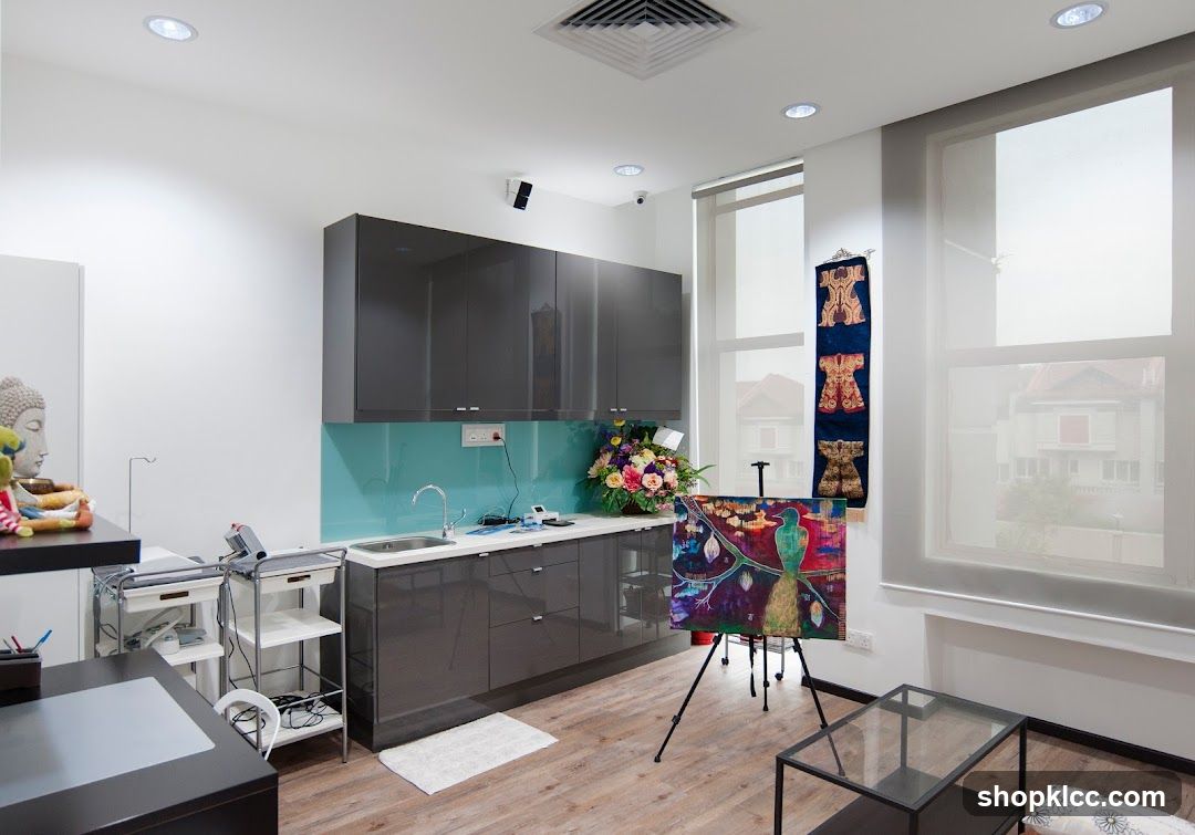 Modern Room with Artwork and Kitchenette