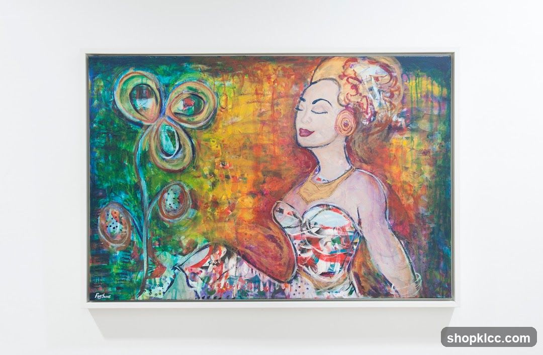 Painting of a woman with a floral element