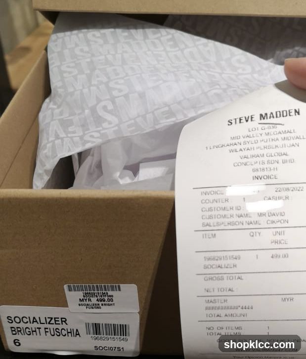 Steve Madden Receipt and Shoe Box