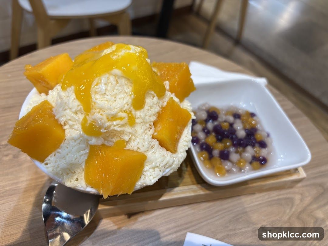 Mango shaved ice with taro balls