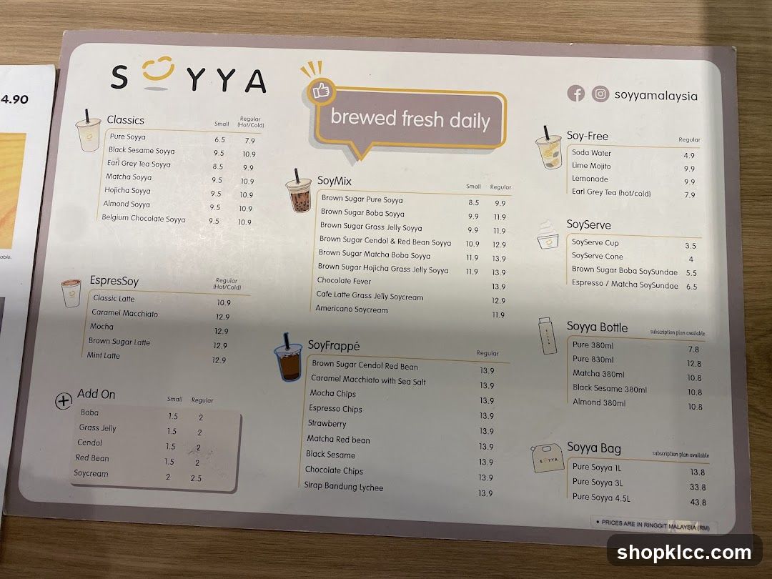 SOYYA Menu