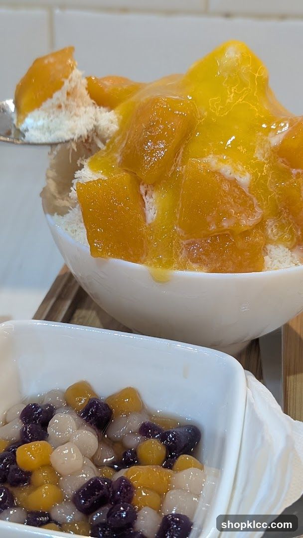 Mango shaved ice with taro balls