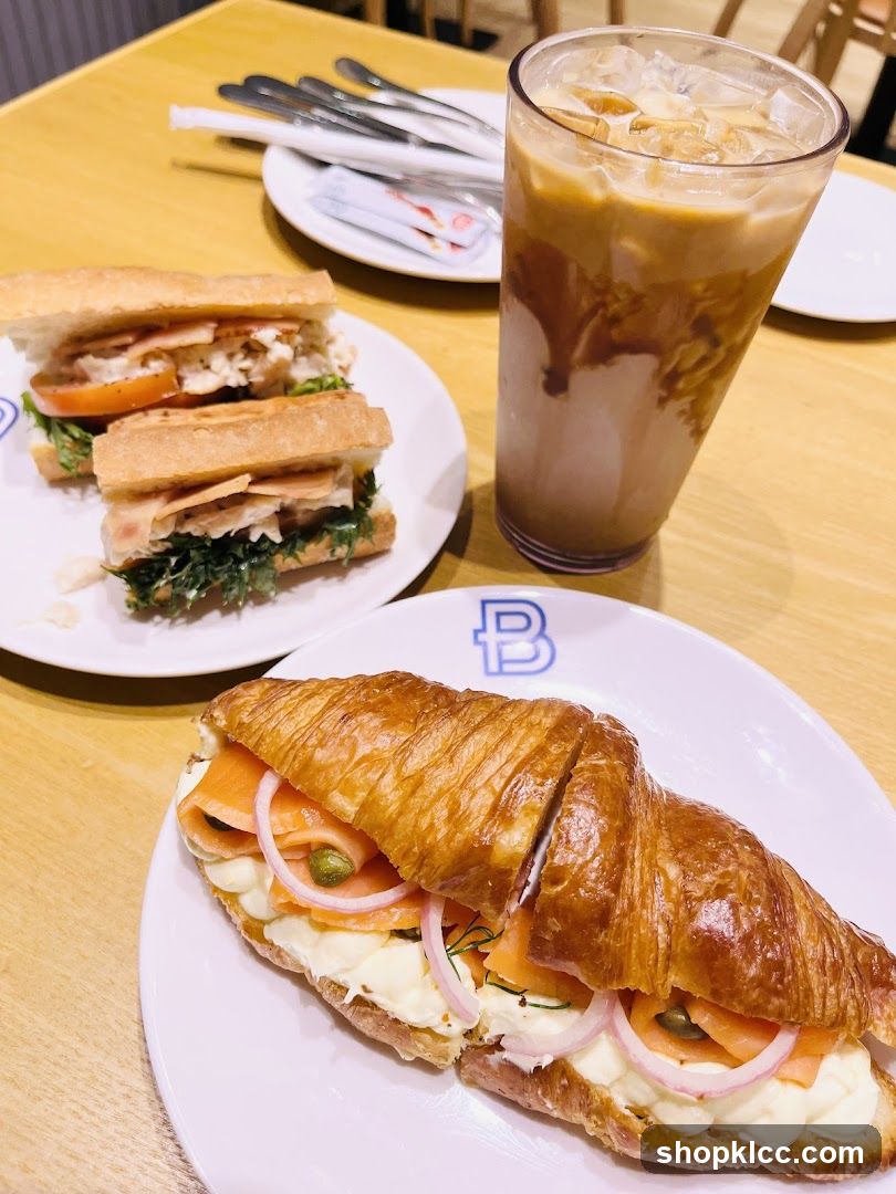 Croissant Sandwich and Iced Coffee