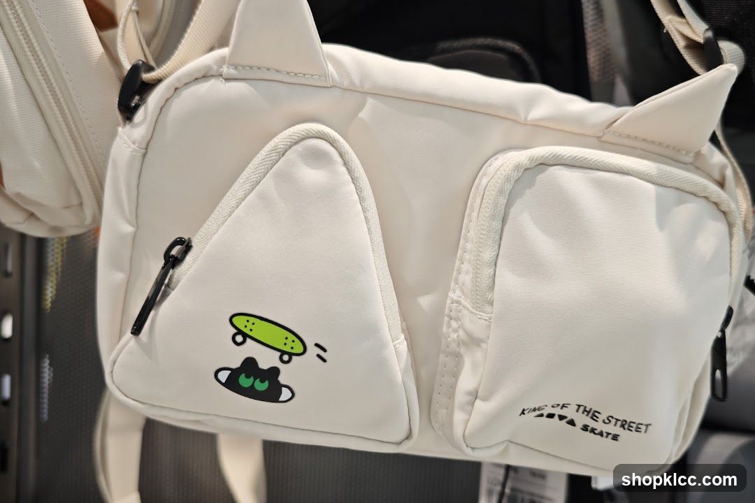 Cream Fanny Pack with Cat Ears and Skateboard Graphic
