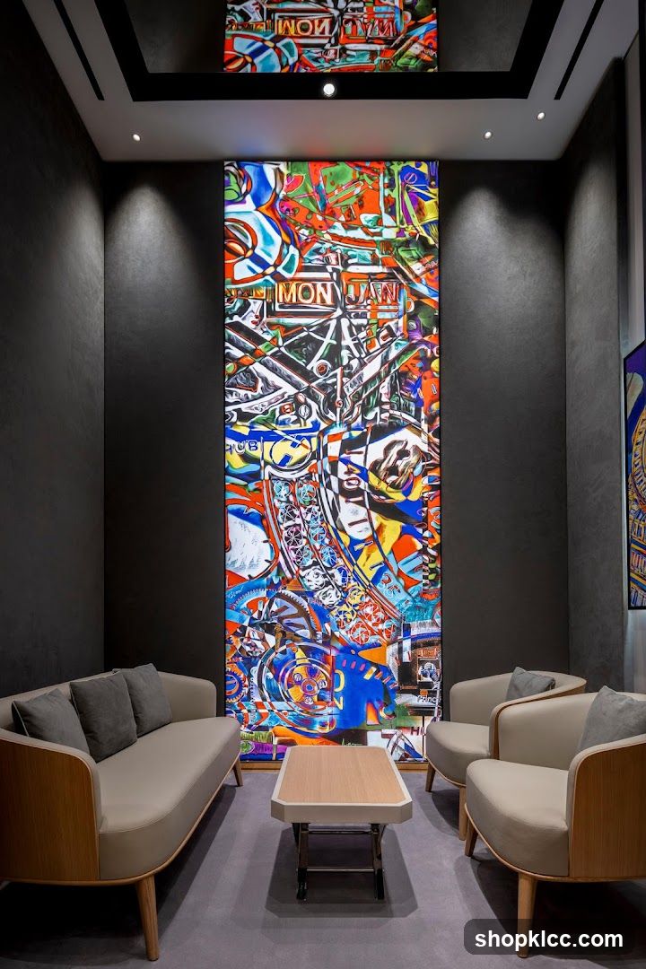 Modern waiting area with abstract art