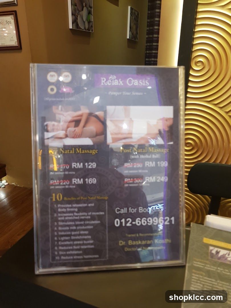 Relax Oasis Menu