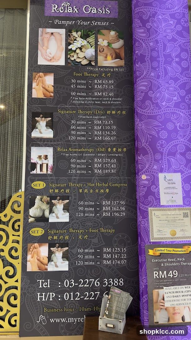 Relax Oasis Menu