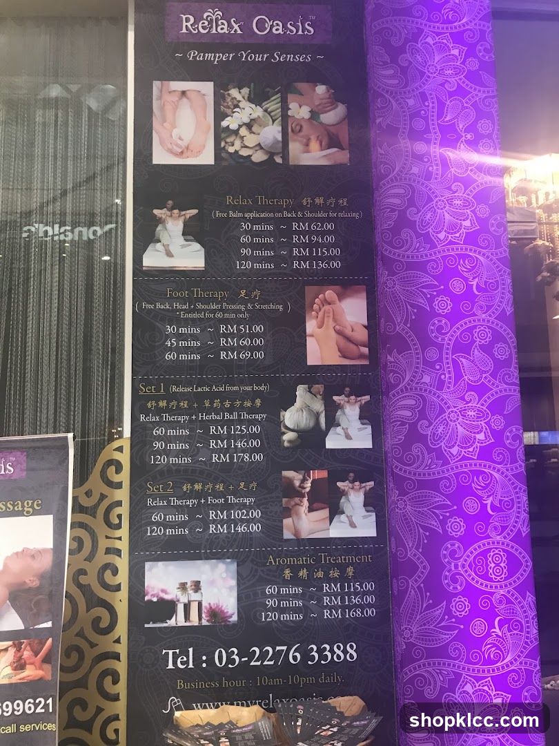 Relax Oasis Menu